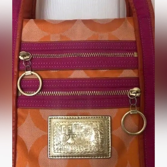 Coach poppy bag, RARE, large, women’s handbag, in pink and orange purse, fall - Picture 10 of 13